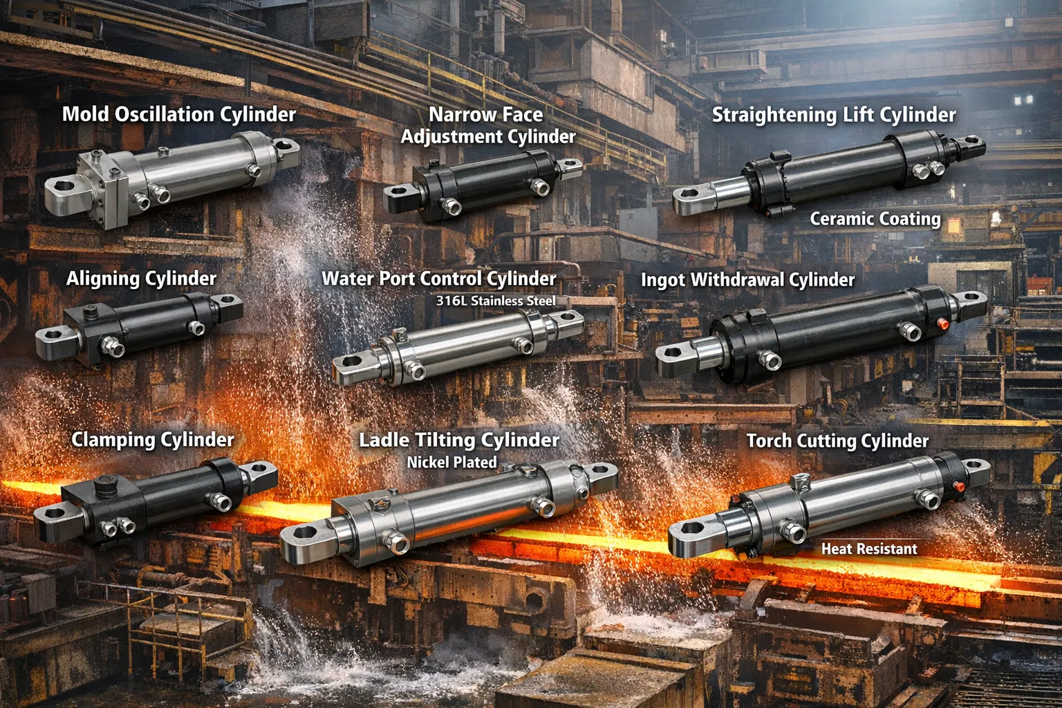 Three electrode lifting cylinders on EAF electrode arms