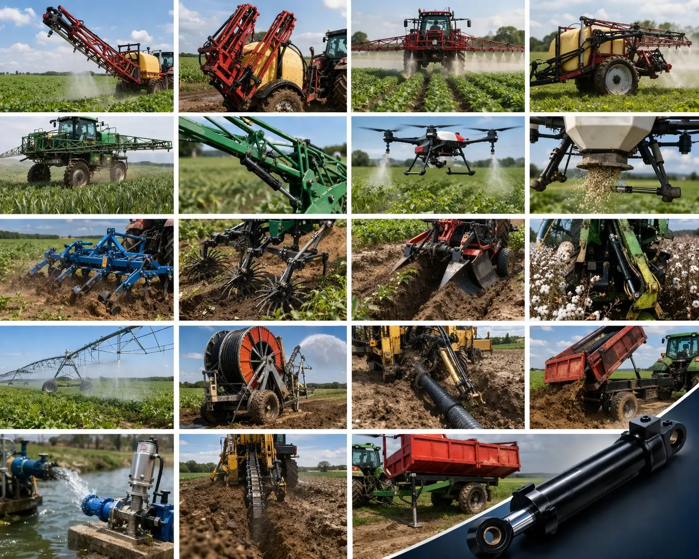 Steering cylinder for agricultural field transport vehicle providing drift-free control