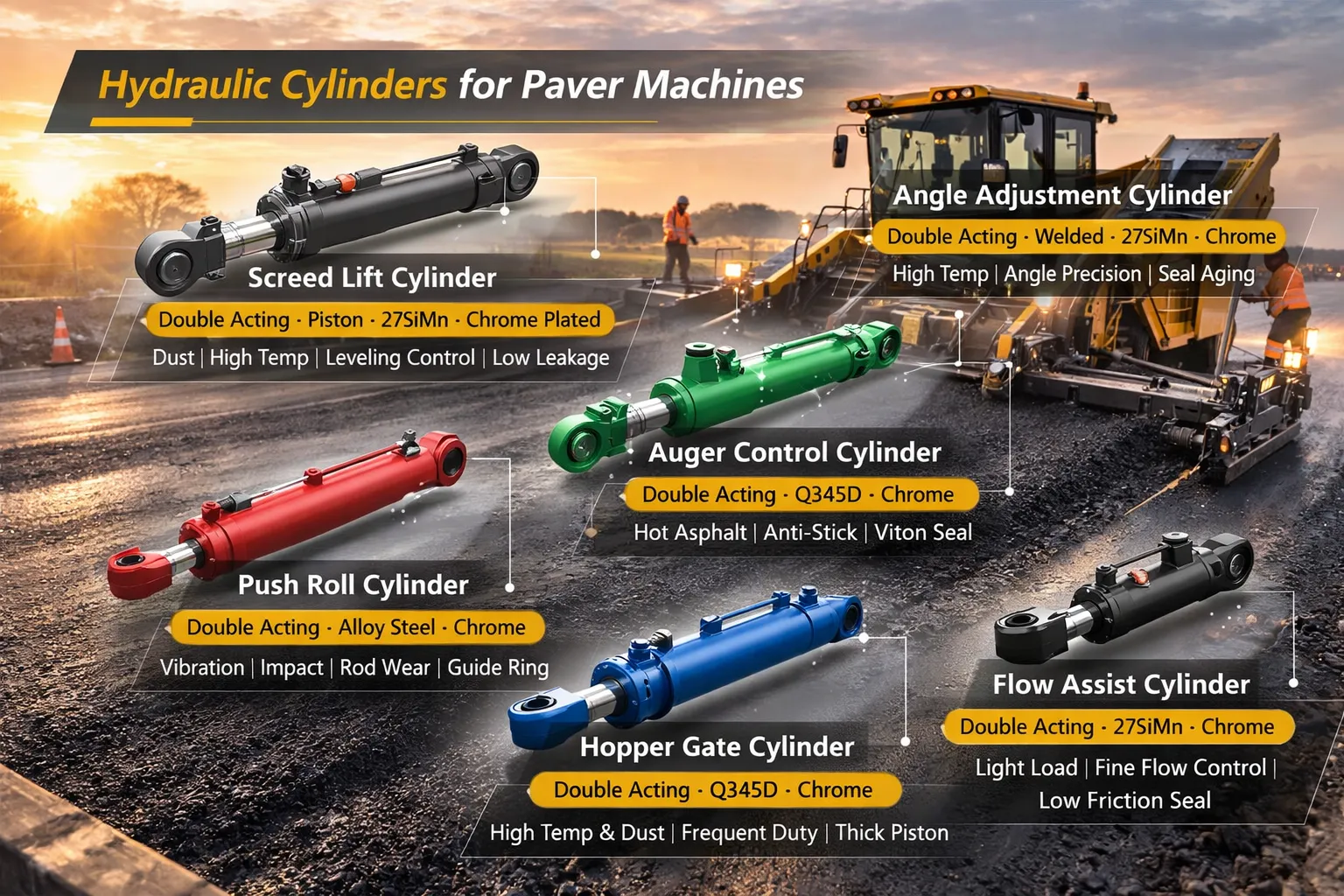 Premium Screed Cylinder for Asphalt Paver Machinery Hydraulic Cylinder for Paver 6
