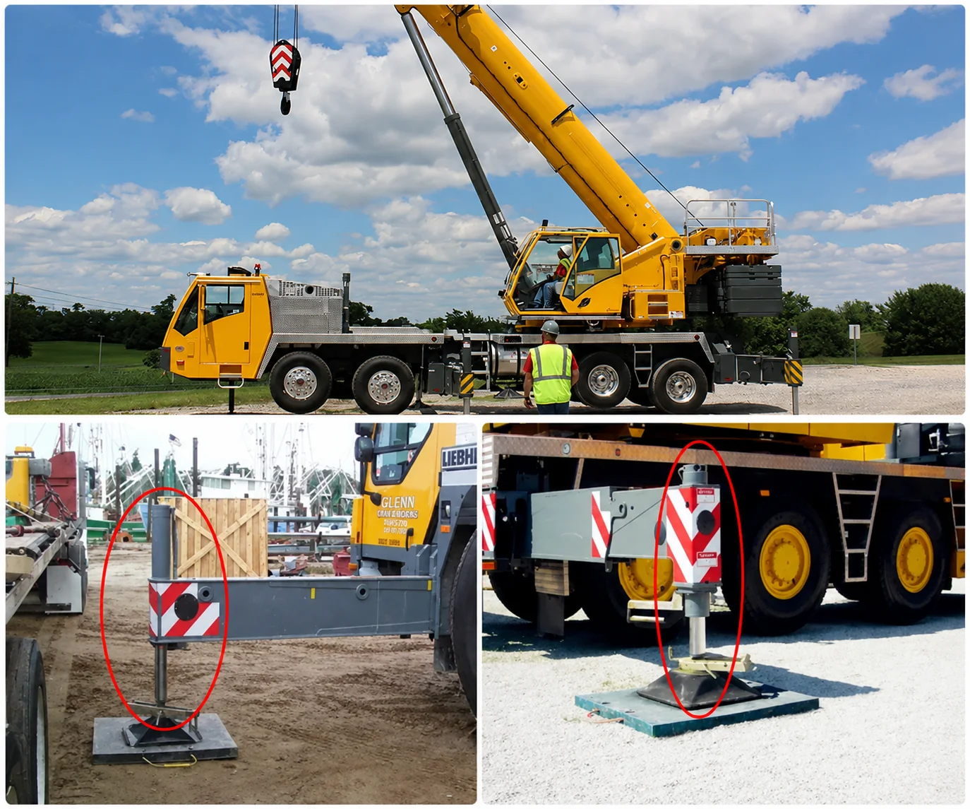 Mobile crane telescopic boom extending on construction site