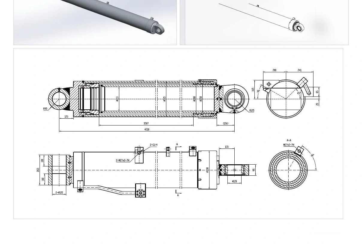 Crawler Crane Luffing Cylinder | EP-HCYY11112018 Model Dimension Drawing