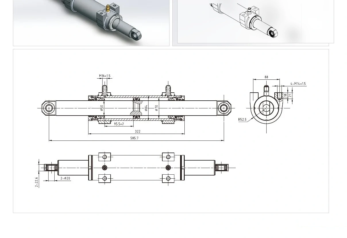 Forklift Steering Cylinder | EP-HCYY11112002 Model Dimension Drawing