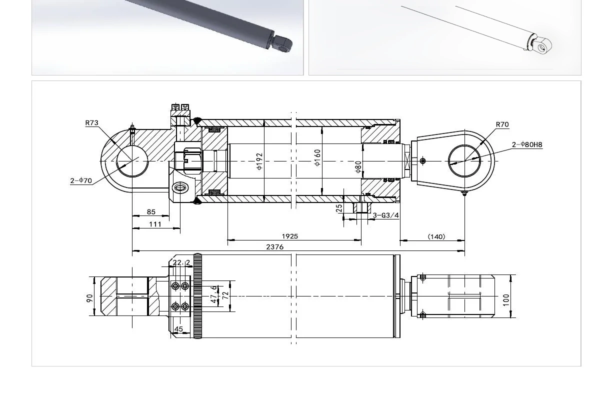 Refuse Truck Reverse Thrust Cylinder | EP-HCYY11112033 Model Dimension Drawing