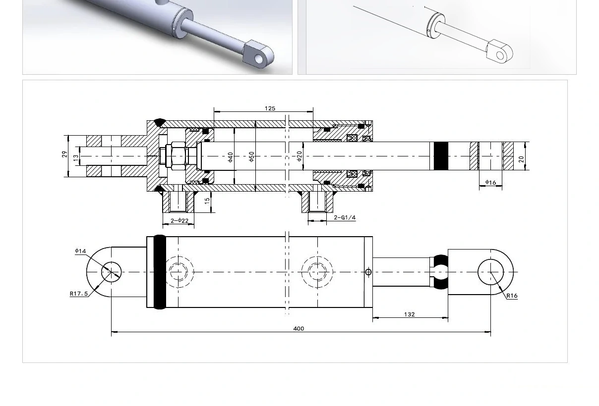 Scissor Lift Steering Cylinder | EP-HCYY11112004 Model Dimension Drawing