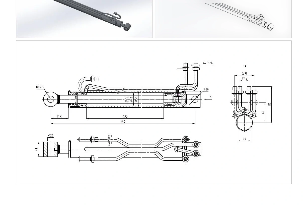 Truck Crane Luffing Cylinder | EP-HCYY11112016 Model Dimension Drawing