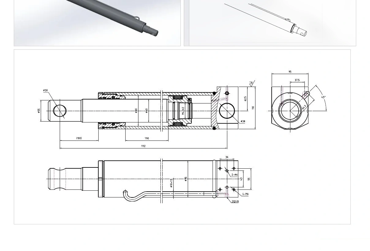 Truck Crane Pin Cylinder | EP-HCYY11112015 Model Dimension Drawing